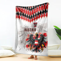Austria National Football Blanket Argyle Diamond Pattern with Eagle Watercolor Paint Splash Graphic Art