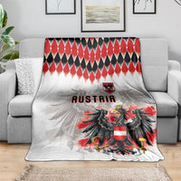 Austria National Football Blanket Argyle Diamond Pattern with Eagle Watercolor Paint Splash Graphic Art