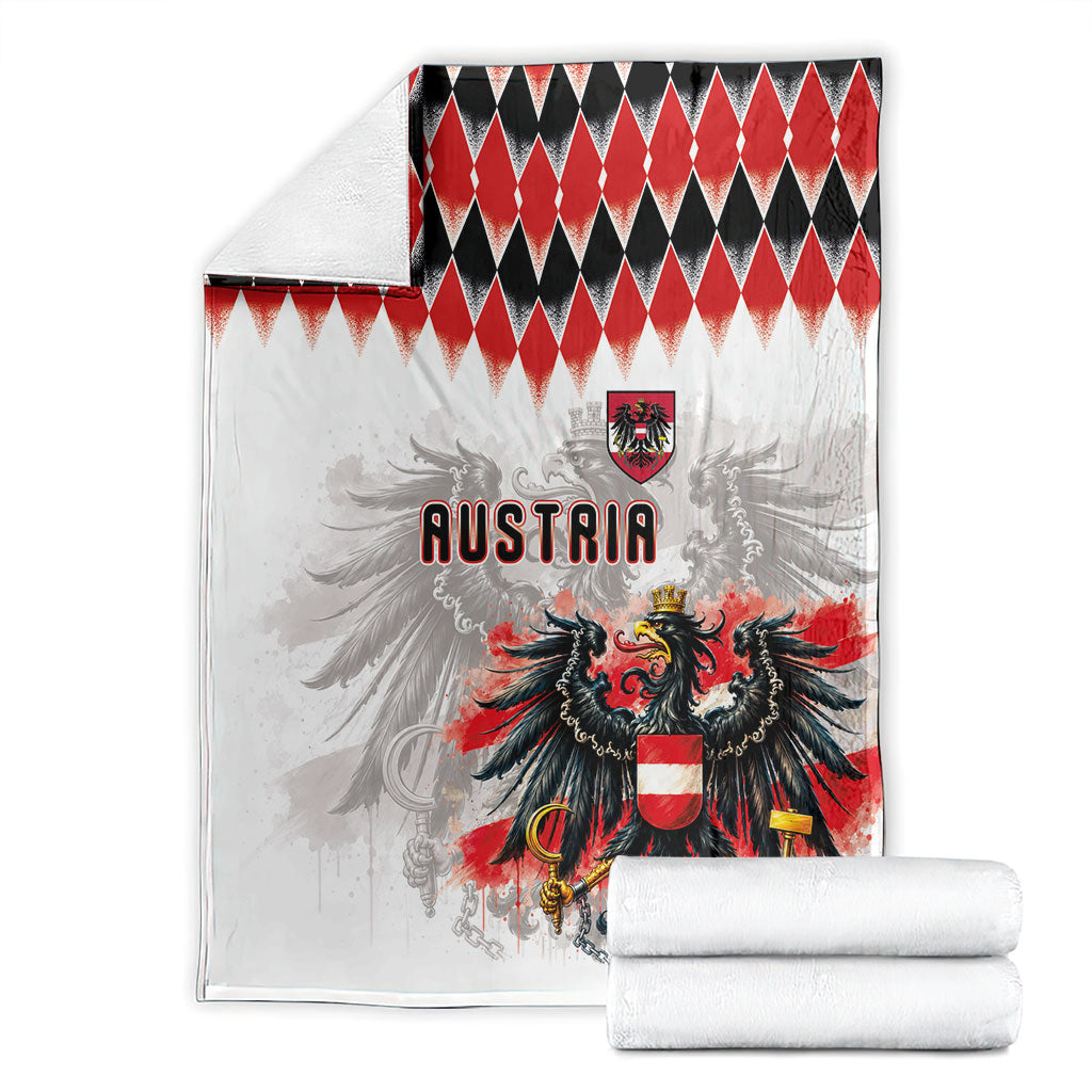 Austria National Football Blanket Argyle Diamond Pattern with Eagle Watercolor Paint Splash Graphic Art