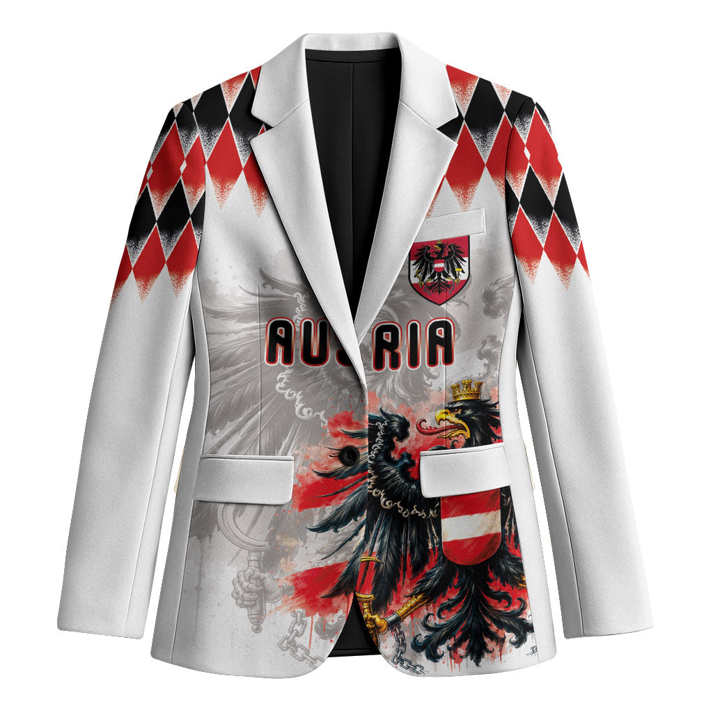 Custom Austria National Football Blazer Argyle Diamond Pattern with Eagle Watercolor Paint Splash Graphic Art