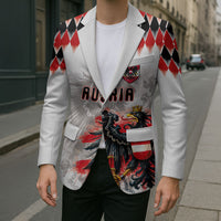 Custom Austria National Football Blazer Argyle Diamond Pattern with Eagle Watercolor Paint Splash Graphic Art