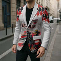 Custom Austria National Football Blazer Argyle Diamond Pattern with Eagle Watercolor Paint Splash Graphic Art