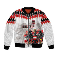 Custom Austria National Football Bomber Jacket Argyle Diamond Pattern with Eagle Watercolor Paint Splash Graphic Art