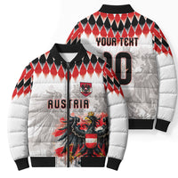 Custom Austria National Football Bomber Puffer Jacket Argyle Diamond Pattern with Eagle Watercolor Paint Splash Graphic Art