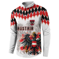 Custom Austria National Football Button Sweatshirt Argyle Diamond Pattern with Eagle Watercolor Paint Splash Graphic Art