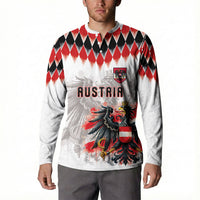 Custom Austria National Football Button Sweatshirt Argyle Diamond Pattern with Eagle Watercolor Paint Splash Graphic Art