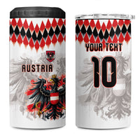 Custom Austria National Football 4 in 1 Can Cooler Tumbler Argyle Diamond Pattern with Eagle Watercolor Paint Splash Graphic Art