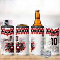 Custom Austria National Football 4 in 1 Can Cooler Tumbler Argyle Diamond Pattern with Eagle Watercolor Paint Splash Graphic Art