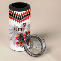 Custom Austria National Football 4 in 1 Can Cooler Tumbler Argyle Diamond Pattern with Eagle Watercolor Paint Splash Graphic Art