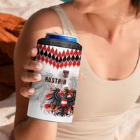 Custom Austria National Football 4 in 1 Can Cooler Tumbler Argyle Diamond Pattern with Eagle Watercolor Paint Splash Graphic Art