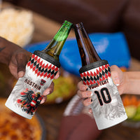 Custom Austria National Football 4 in 1 Can Cooler Tumbler Argyle Diamond Pattern with Eagle Watercolor Paint Splash Graphic Art