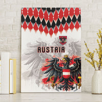 Austria National Football Canvas Wall Art Argyle Diamond Pattern with Eagle Watercolor Paint Splash Graphic Art