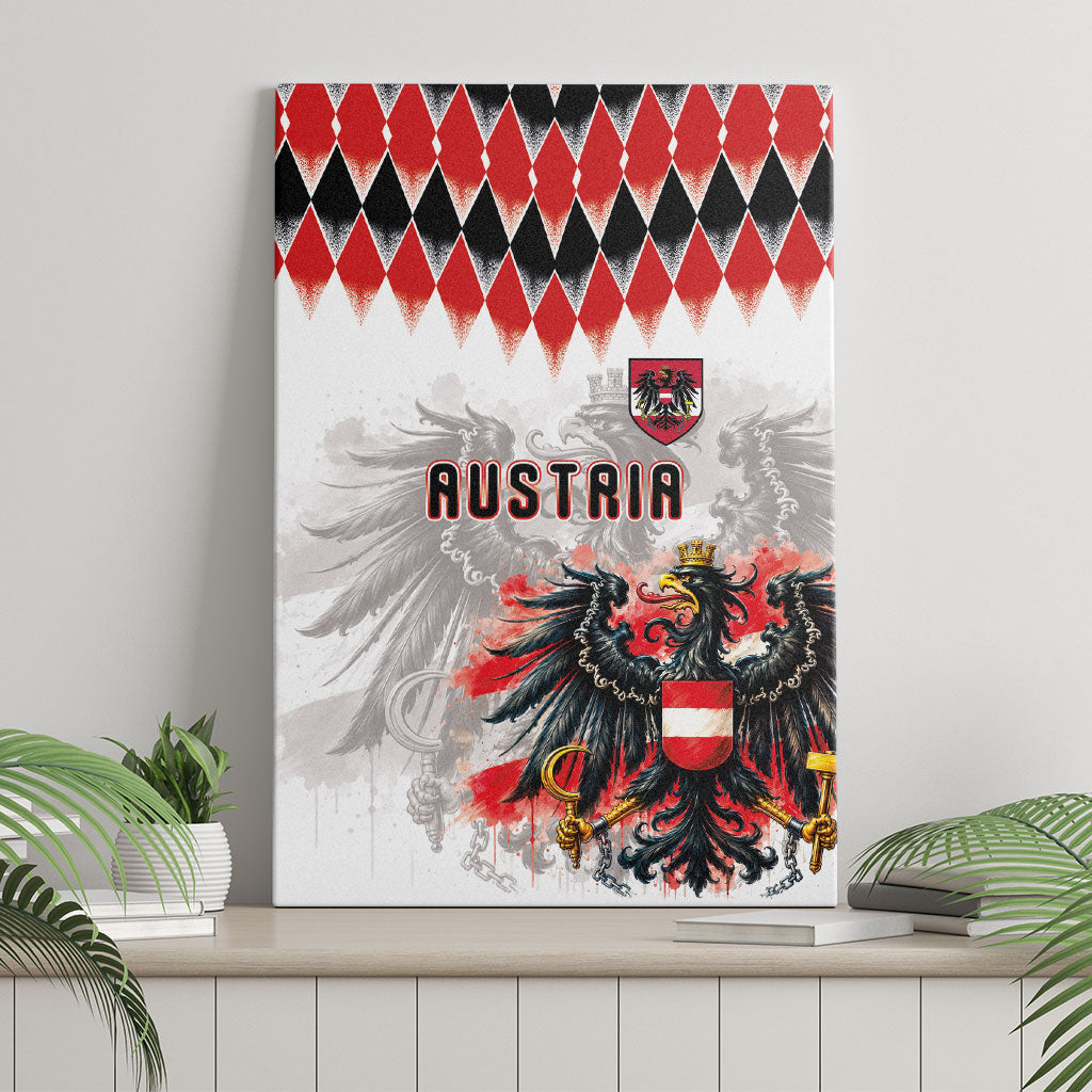 Austria National Football Canvas Wall Art Argyle Diamond Pattern with Eagle Watercolor Paint Splash Graphic Art