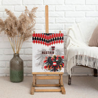 Austria National Football Canvas Wall Art Argyle Diamond Pattern with Eagle Watercolor Paint Splash Graphic Art