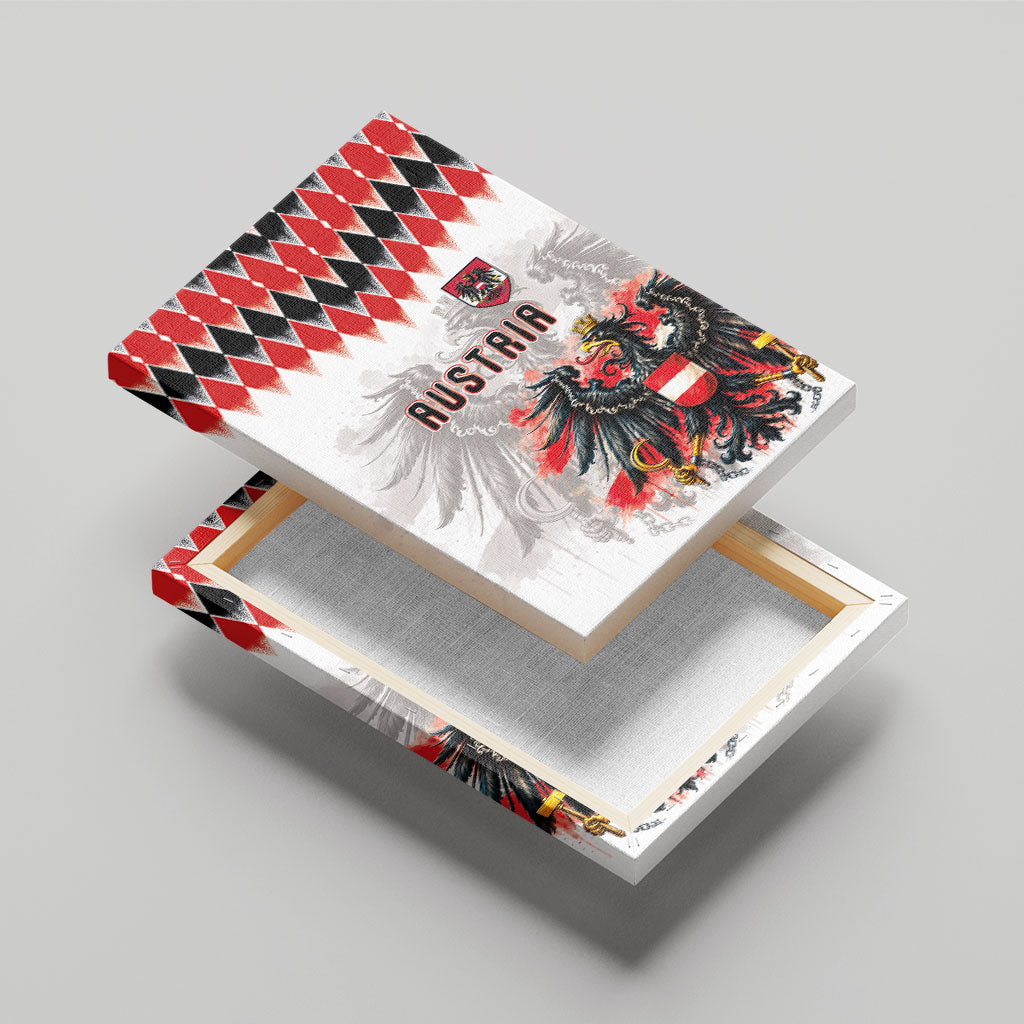 Austria National Football Canvas Wall Art Argyle Diamond Pattern with Eagle Watercolor Paint Splash Graphic Art