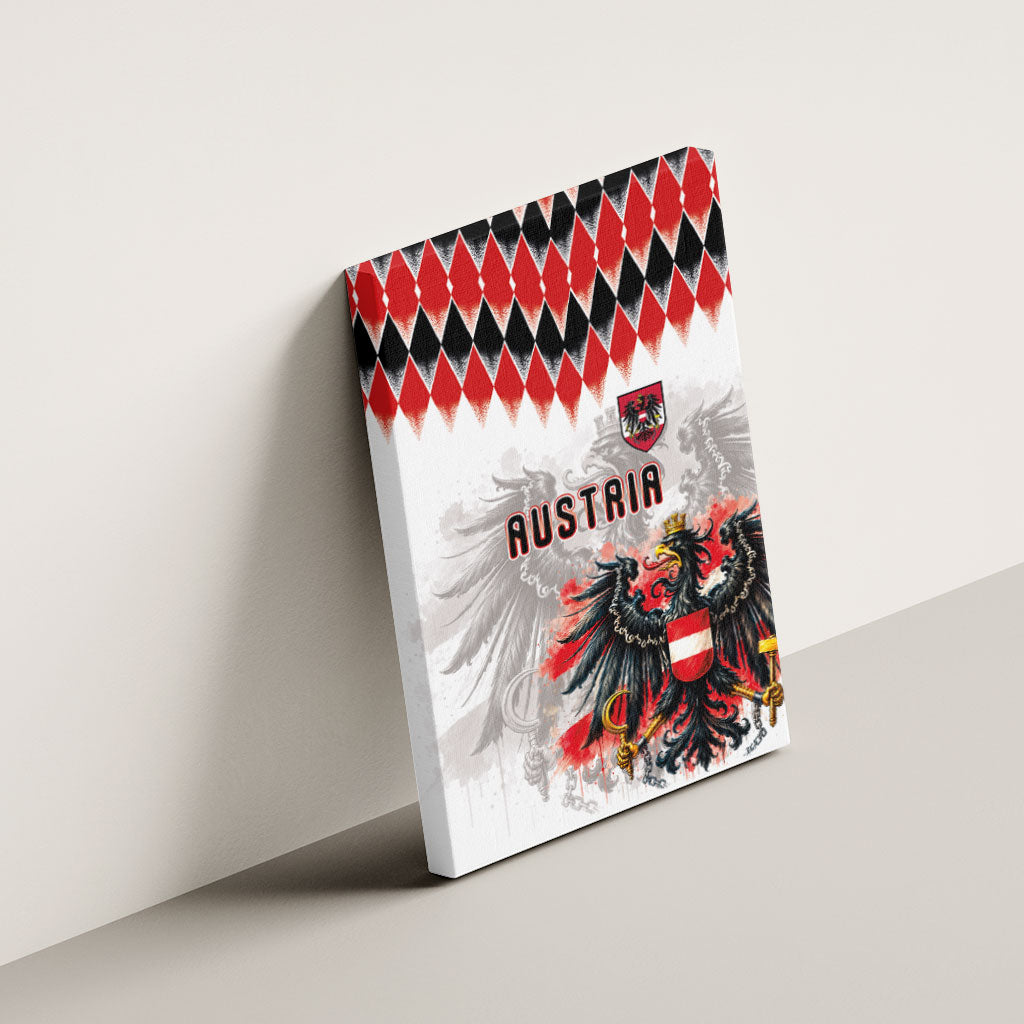 Austria National Football Canvas Wall Art Argyle Diamond Pattern with Eagle Watercolor Paint Splash Graphic Art