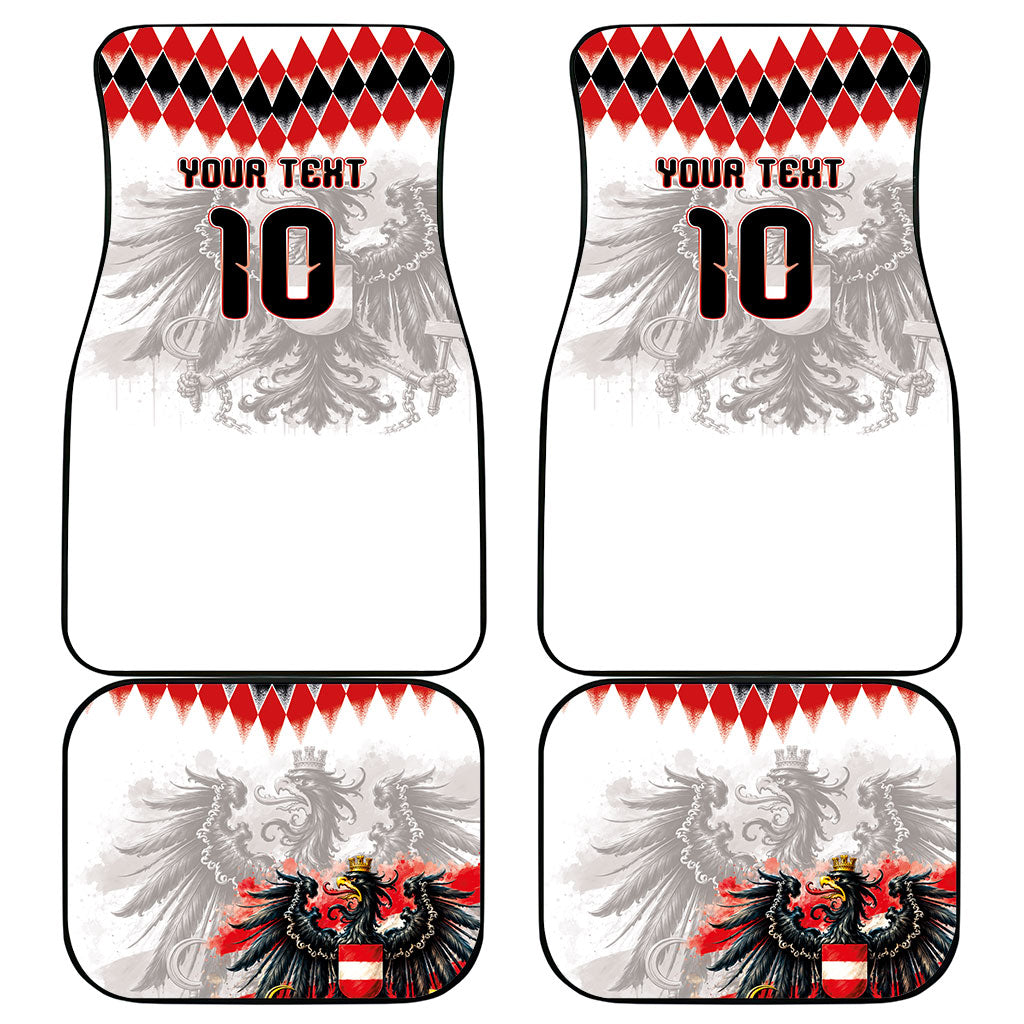 Custom Austria National Football Car Mats Argyle Diamond Pattern with Eagle Watercolor Paint Splash Graphic Art