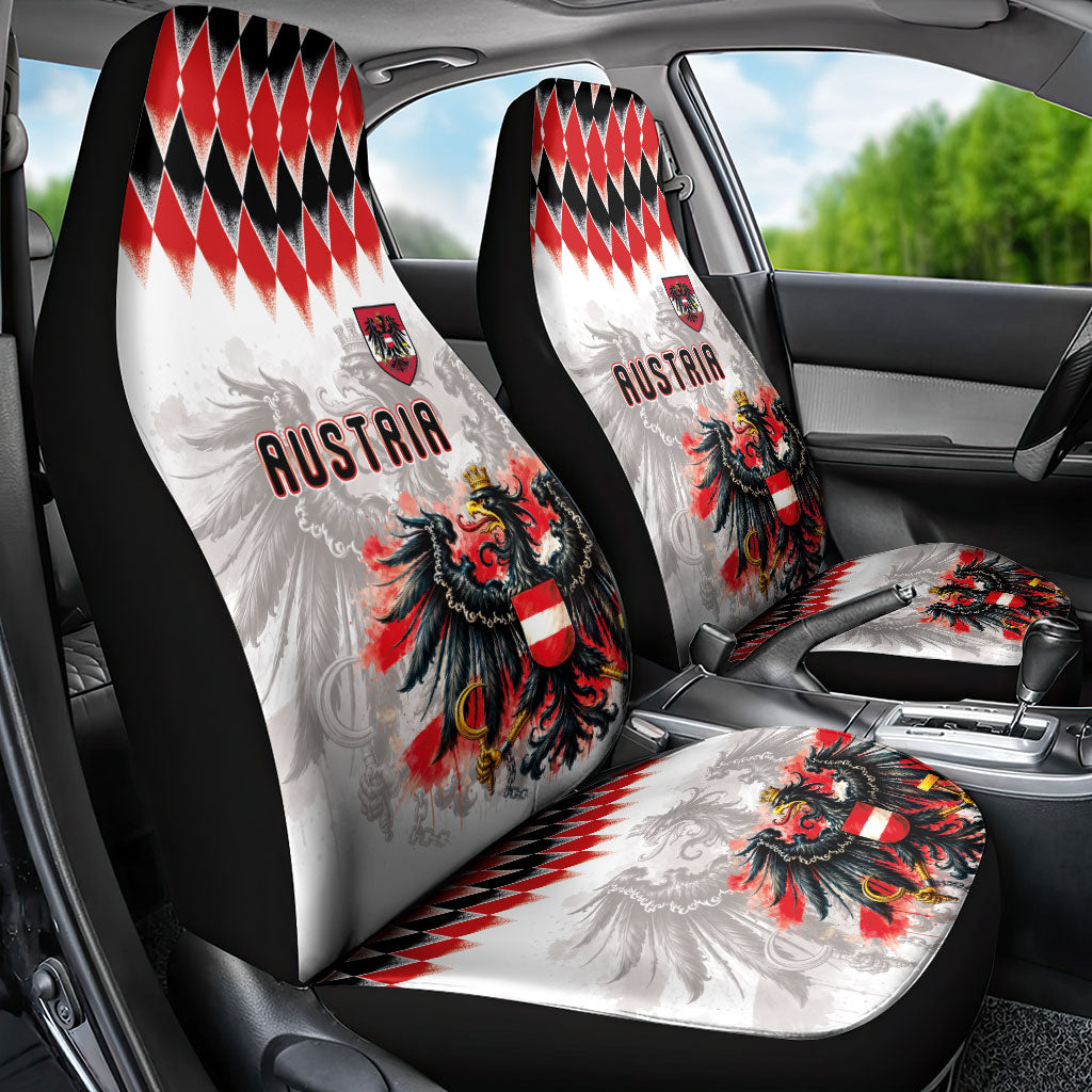 Austria National Football Car Seat Cover Argyle Diamond Pattern with Eagle Watercolor Paint Splash Graphic Art