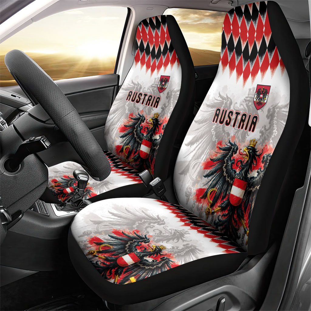 Austria National Football Car Seat Cover Argyle Diamond Pattern with Eagle Watercolor Paint Splash Graphic Art