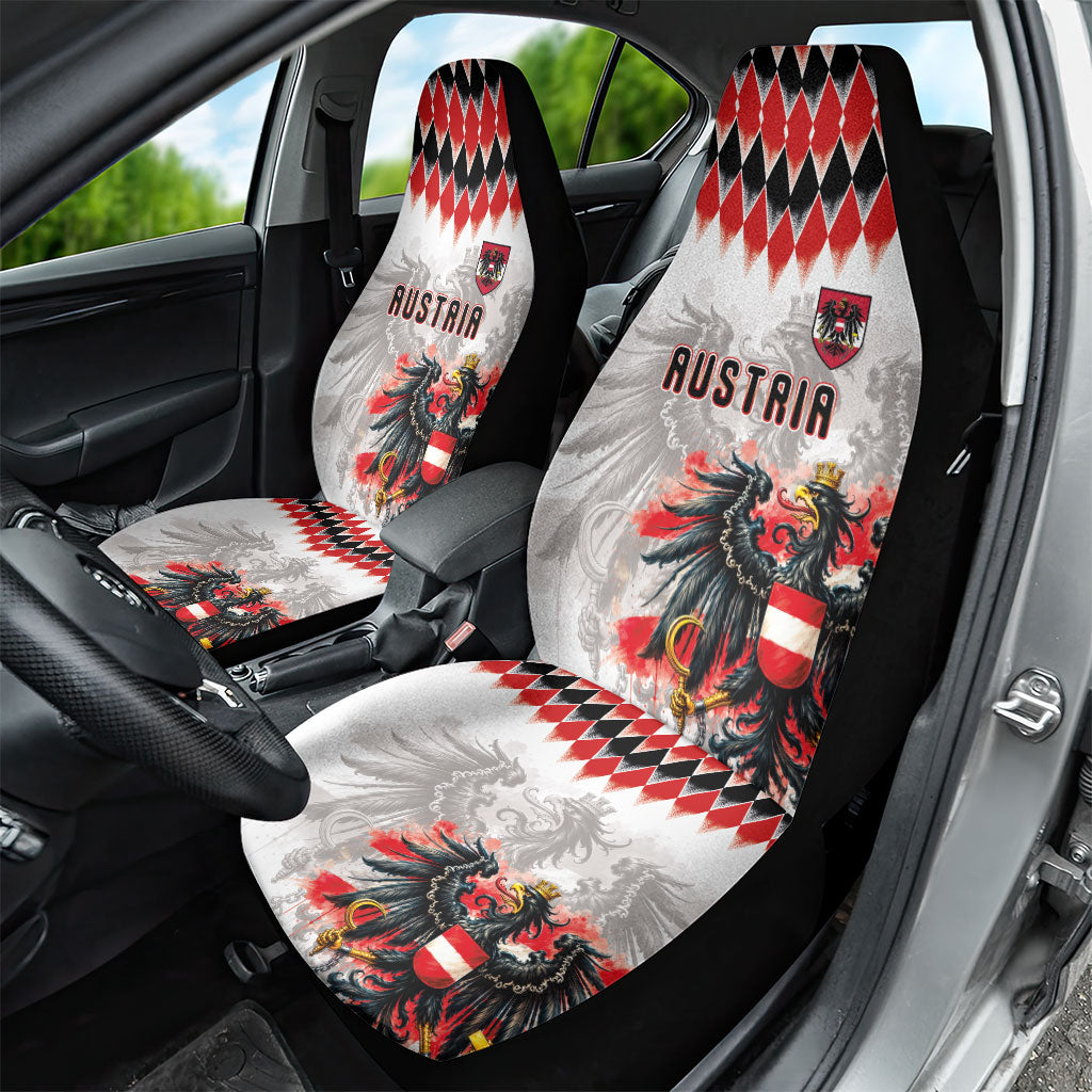 Austria National Football Car Seat Cover Argyle Diamond Pattern with Eagle Watercolor Paint Splash Graphic Art
