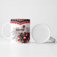 Custom Austria National Football Ceramic Mug Argyle Diamond Pattern with Eagle Watercolor Paint Splash Graphic Art