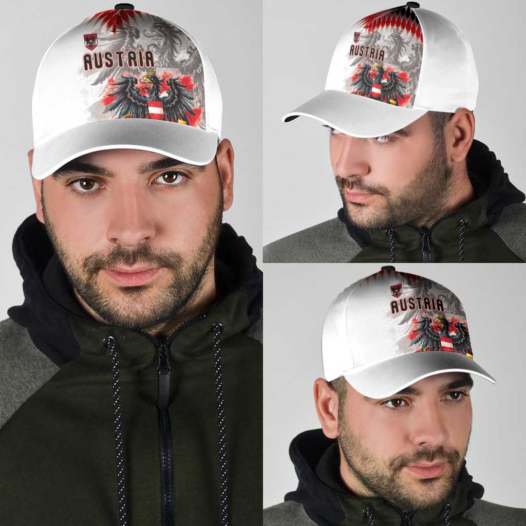 Austria National Football Classic Cap Argyle Diamond Pattern with Eagle Watercolor Paint Splash Graphic Art