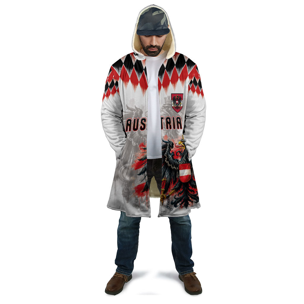 Custom Austria National Football Cloak Argyle Diamond Pattern with Eagle Watercolor Paint Splash Graphic Art