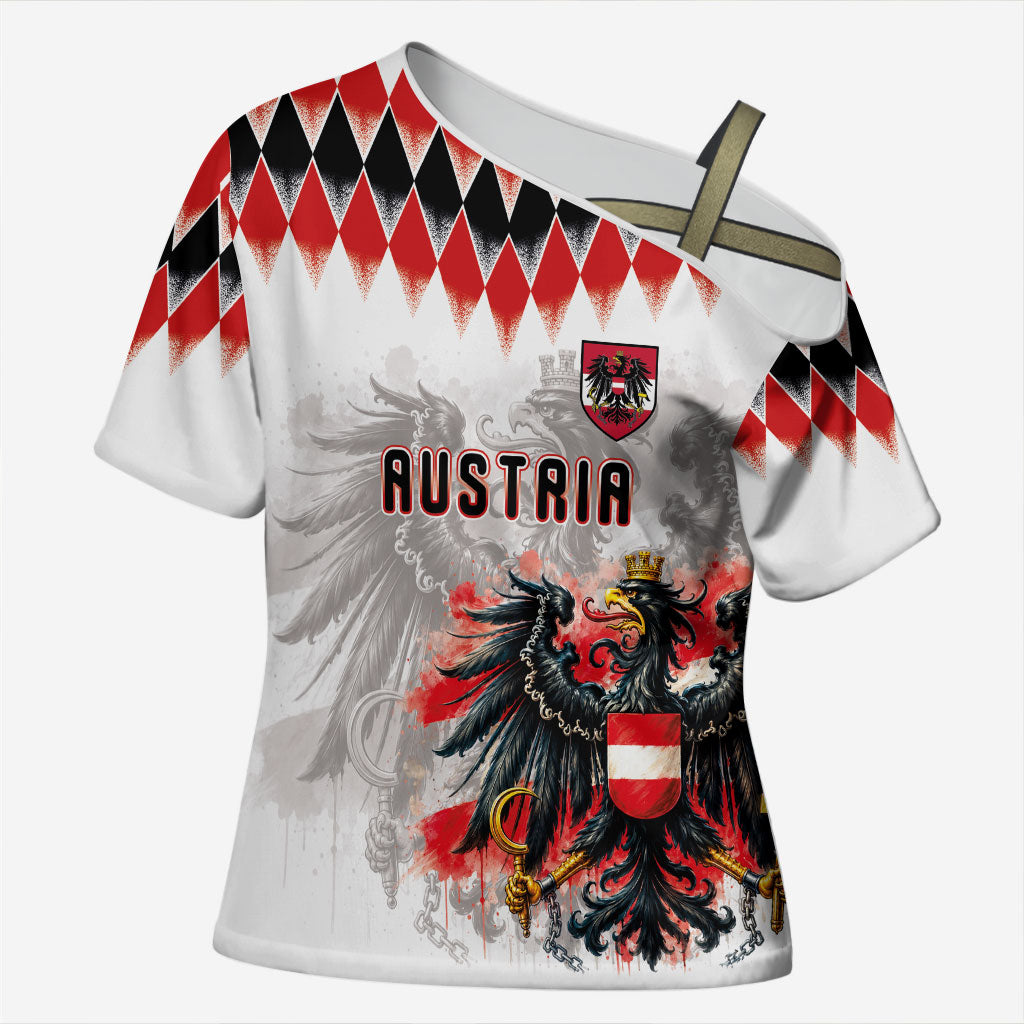 Custom Austria National Football Cross Shoulder Shirt Argyle Diamond Pattern with Eagle Watercolor Paint Splash Graphic Art