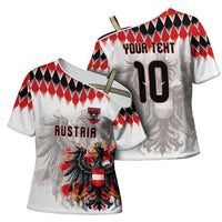 Custom Austria National Football Cross Shoulder Shirt Argyle Diamond Pattern with Eagle Watercolor Paint Splash Graphic Art
