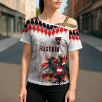 Custom Austria National Football Cross Shoulder Shirt Argyle Diamond Pattern with Eagle Watercolor Paint Splash Graphic Art