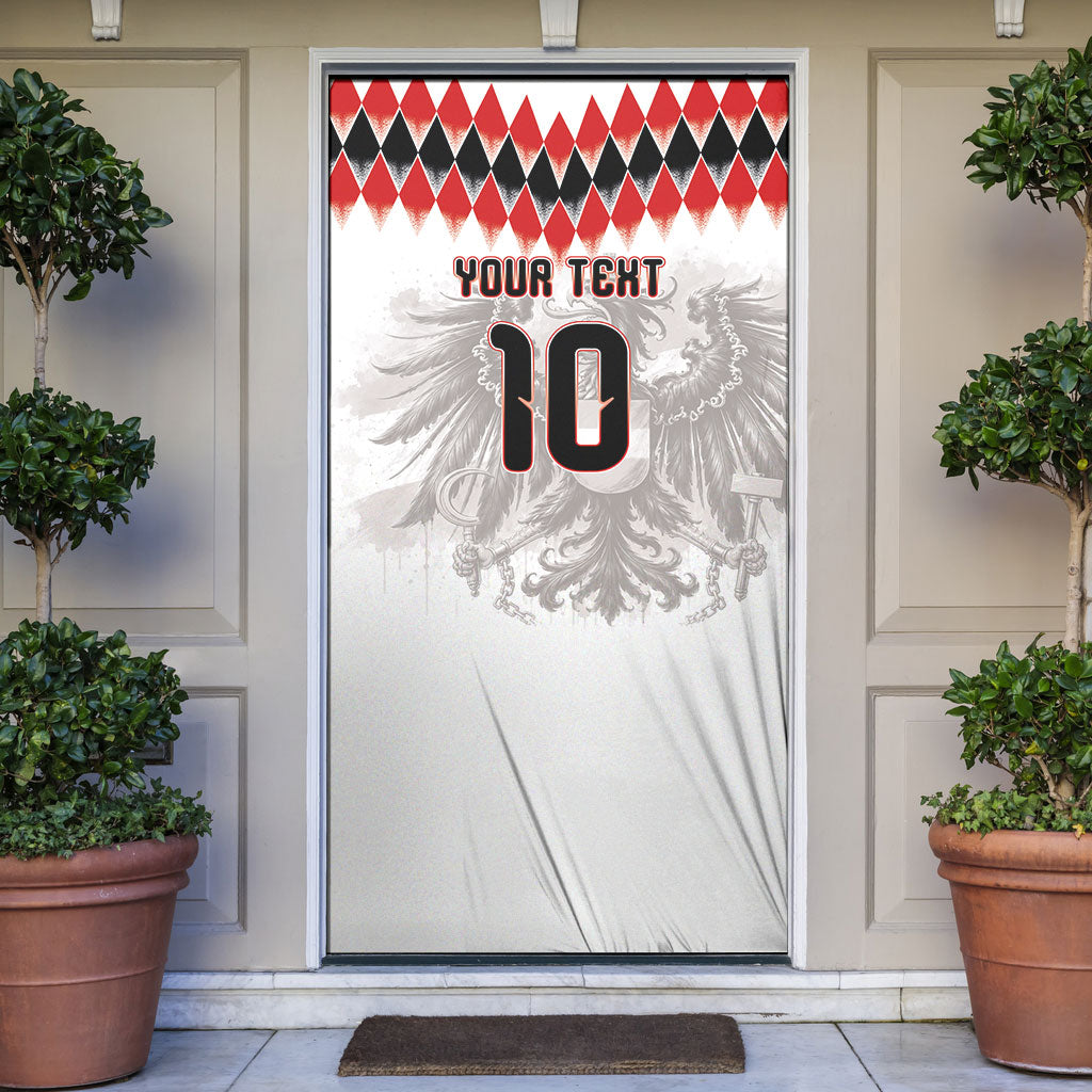Custom Austria National Football Door Cover Argyle Diamond Pattern with Eagle Watercolor Paint Splash Graphic Art