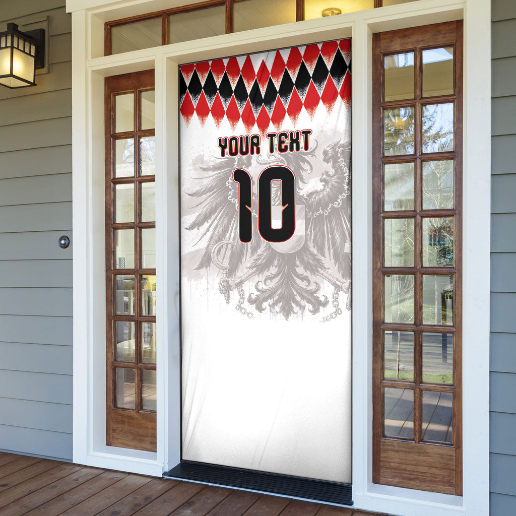 Custom Austria National Football Door Cover Argyle Diamond Pattern with Eagle Watercolor Paint Splash Graphic Art