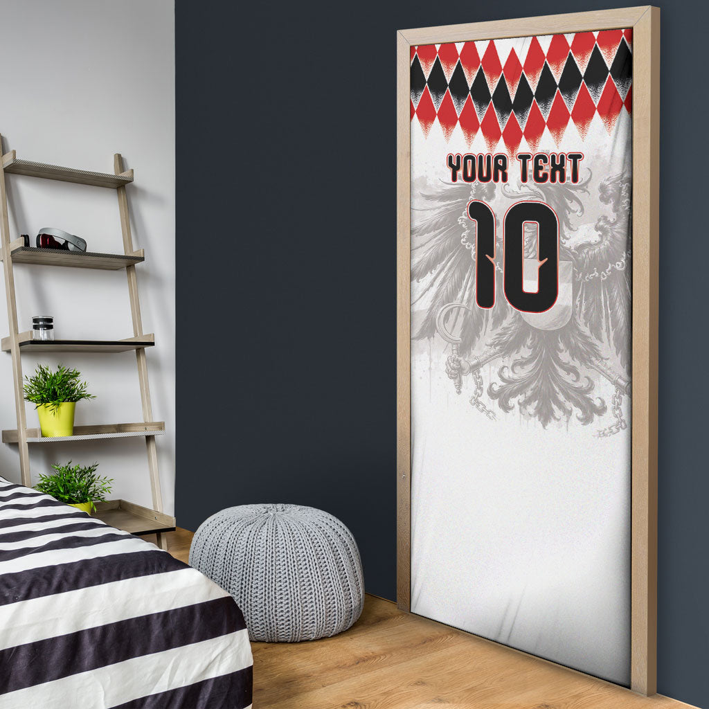 Custom Austria National Football Door Cover Argyle Diamond Pattern with Eagle Watercolor Paint Splash Graphic Art