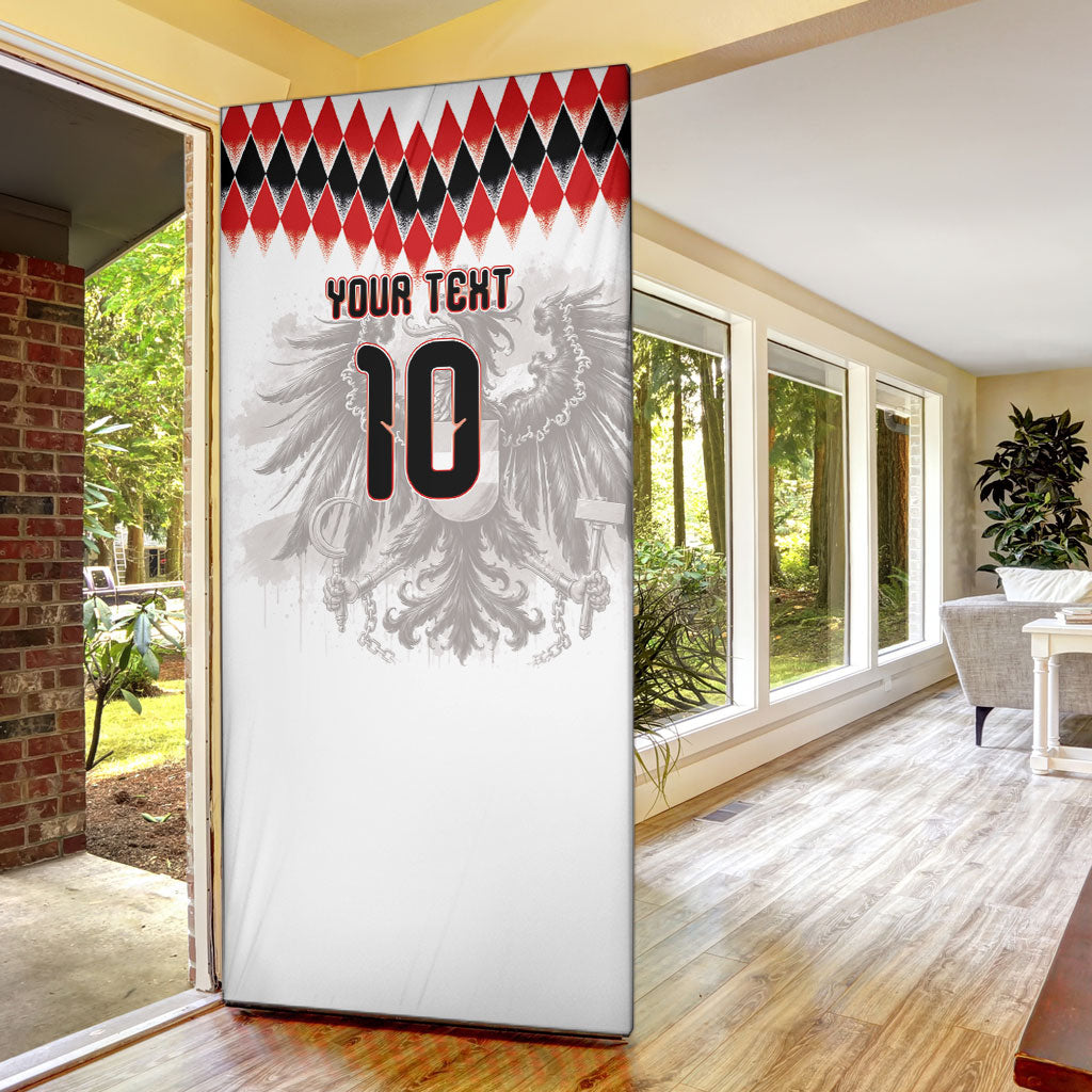 Custom Austria National Football Door Cover Argyle Diamond Pattern with Eagle Watercolor Paint Splash Graphic Art