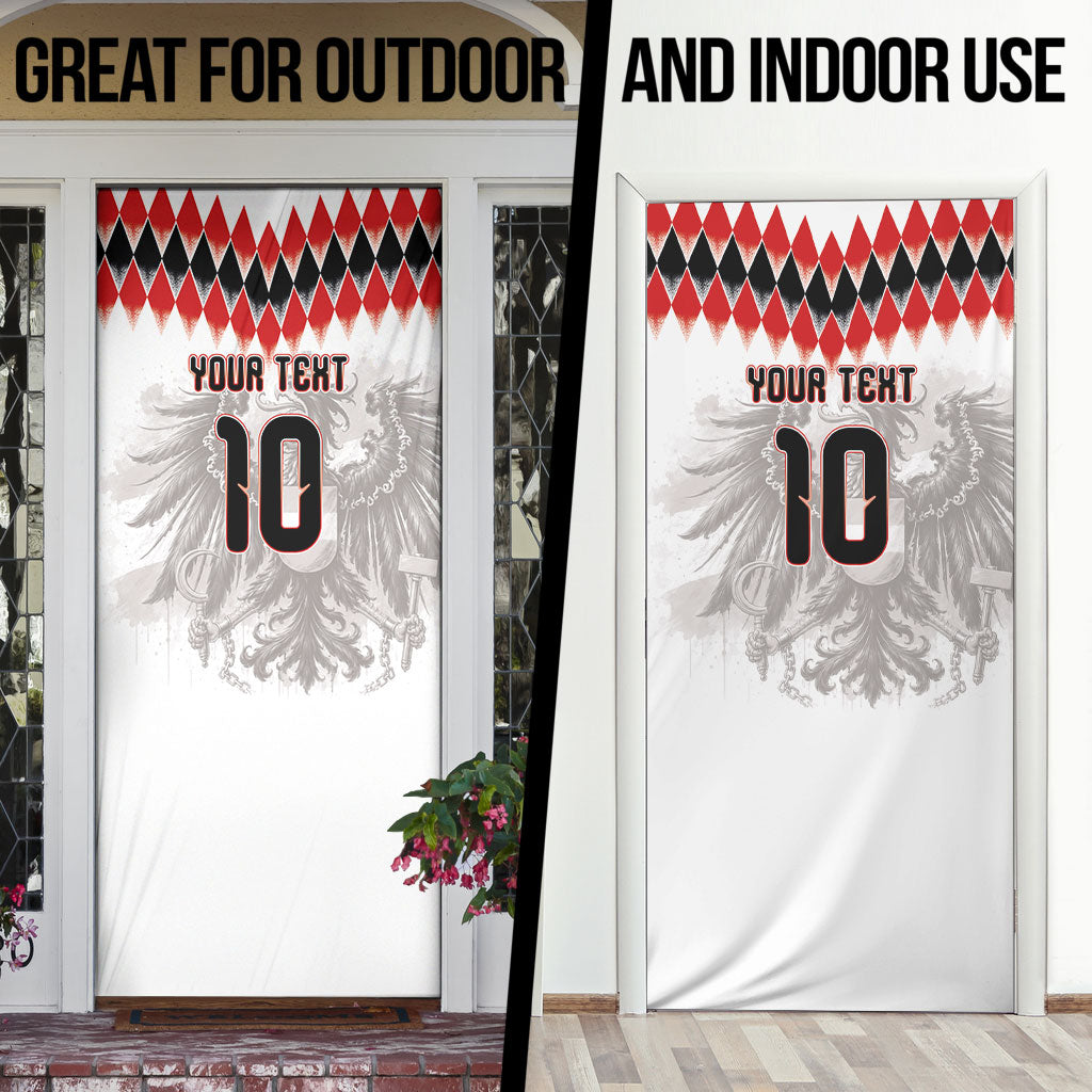 Custom Austria National Football Door Cover Argyle Diamond Pattern with Eagle Watercolor Paint Splash Graphic Art