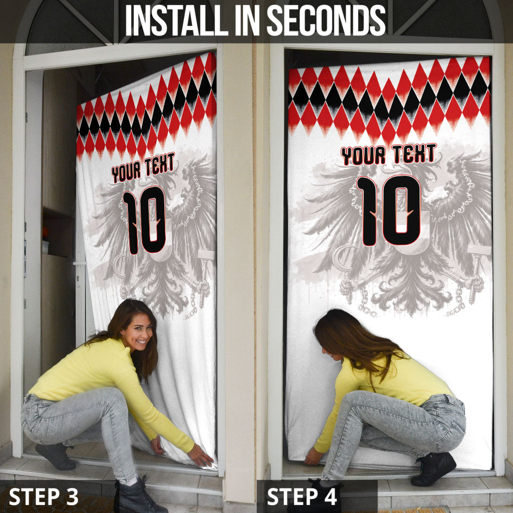 Custom Austria National Football Door Cover Argyle Diamond Pattern with Eagle Watercolor Paint Splash Graphic Art