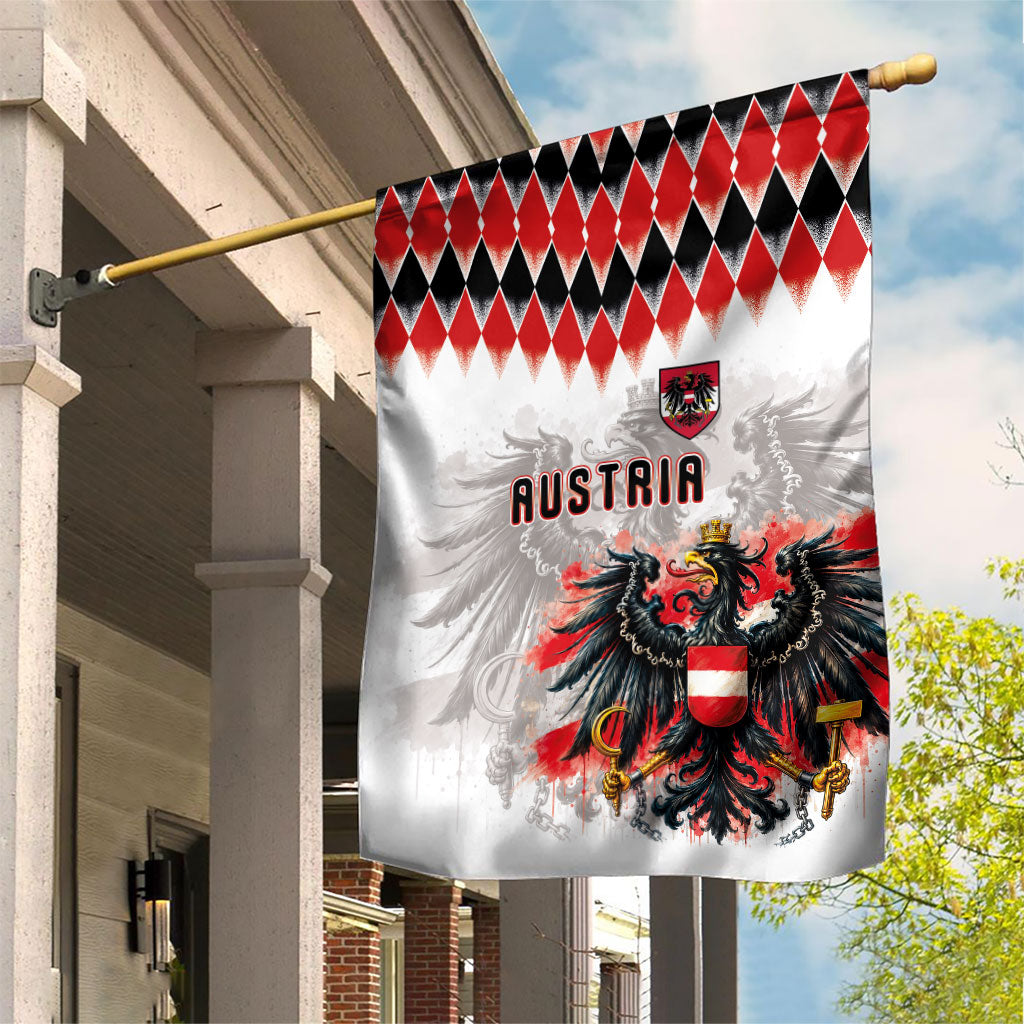 Austria National Football Garden Flag Argyle Diamond Pattern with Eagle Watercolor Paint Splash Graphic Art