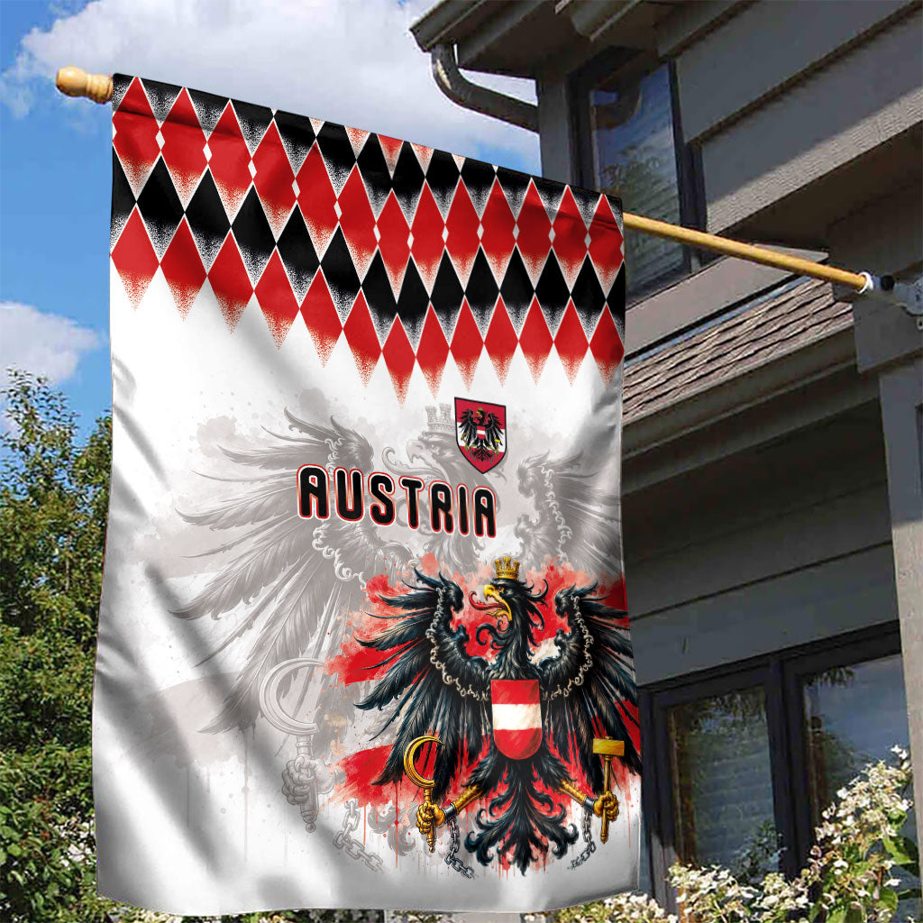 Austria National Football Garden Flag Argyle Diamond Pattern with Eagle Watercolor Paint Splash Graphic Art