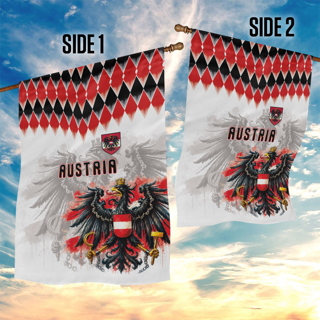 Austria National Football Garden Flag Argyle Diamond Pattern with Eagle Watercolor Paint Splash Graphic Art