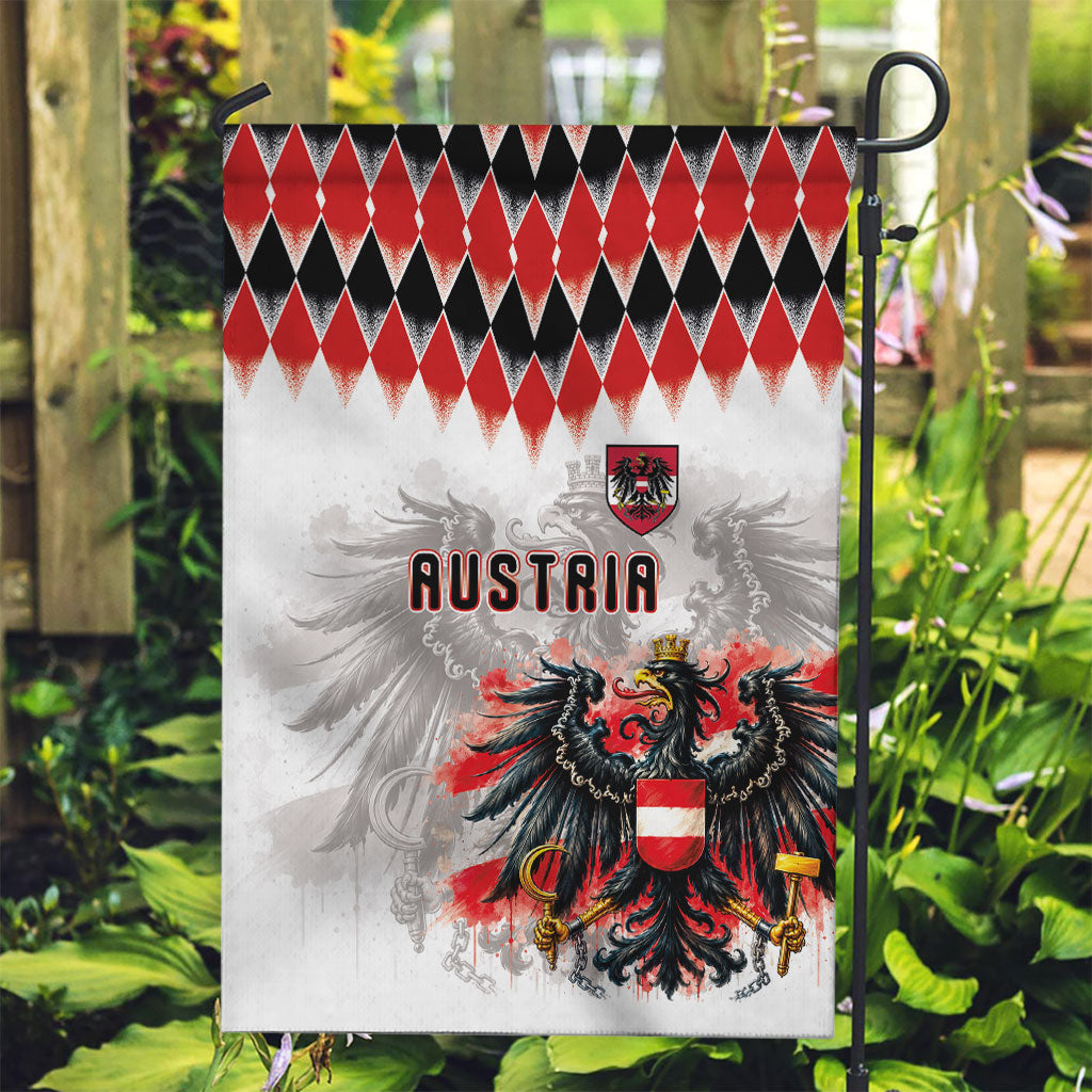 Austria National Football Garden Flag Argyle Diamond Pattern with Eagle Watercolor Paint Splash Graphic Art