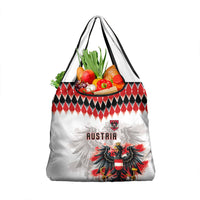Austria National Football Grocery Bag Argyle Diamond Pattern with Eagle Watercolor Paint Splash Graphic Art