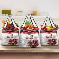 Austria National Football Grocery Bag Argyle Diamond Pattern with Eagle Watercolor Paint Splash Graphic Art