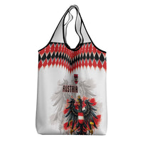 Austria National Football Grocery Bag Argyle Diamond Pattern with Eagle Watercolor Paint Splash Graphic Art