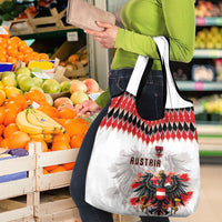 Austria National Football Grocery Bag Argyle Diamond Pattern with Eagle Watercolor Paint Splash Graphic Art