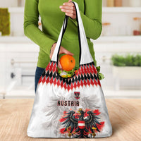 Austria National Football Grocery Bag Argyle Diamond Pattern with Eagle Watercolor Paint Splash Graphic Art