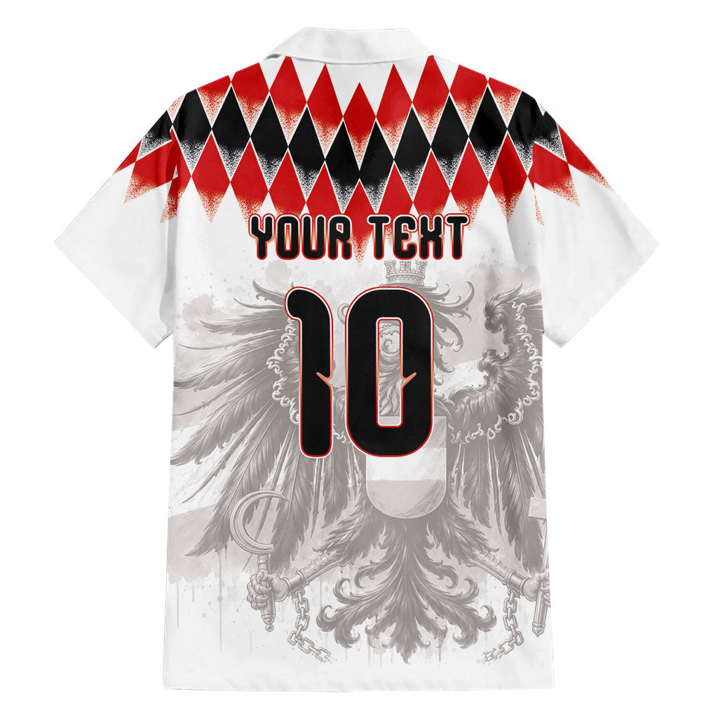 Custom Austria National Football Hawaiian Shirt Argyle Diamond Pattern with Eagle Watercolor Paint Splash Graphic Art