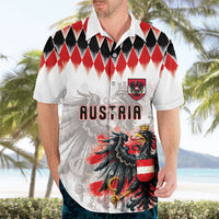 Custom Austria National Football Hawaiian Shirt Argyle Diamond Pattern with Eagle Watercolor Paint Splash Graphic Art