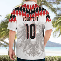 Custom Austria National Football Hawaiian Shirt Argyle Diamond Pattern with Eagle Watercolor Paint Splash Graphic Art