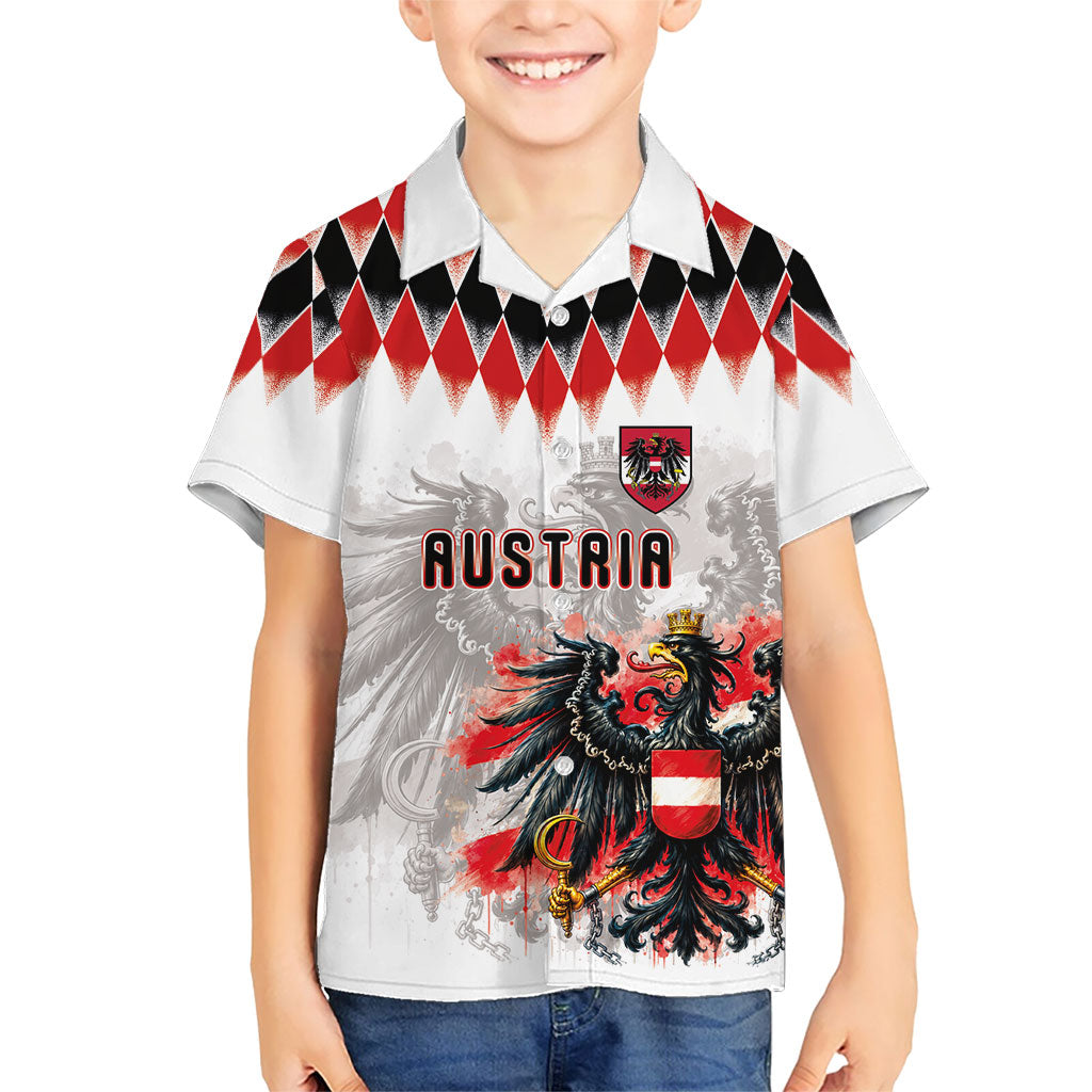 Custom Austria National Football Hawaiian Shirt Argyle Diamond Pattern with Eagle Watercolor Paint Splash Graphic Art