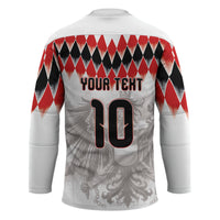 Custom Austria National Football Hockey Jersey Argyle Diamond Pattern with Eagle Watercolor Paint Splash Graphic Art
